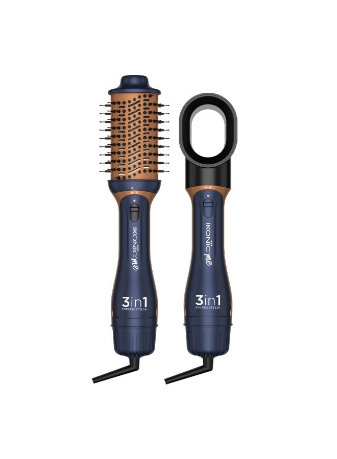 Ikonic 3-in-1 Express Styler, Blue & Copper , 1200W Hot Air Brush & Volumizer Blow Dryer for Women, Ceramic Titanium Tourmaline Coating, Innovative Airflow Vents, Mixed Styling Bristles,All Hair Type - Image 1